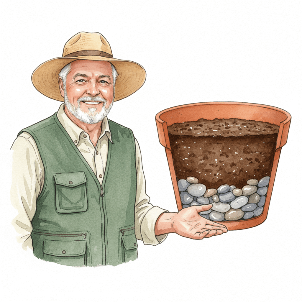 Keith Funk demonstrating perched water table — illustrating the container drainage myth.