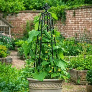 cucumbers growing in containers