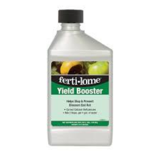 White plastic bottle labeled Ferti-Lome Yield Booster plant growth supplement with a black cap.