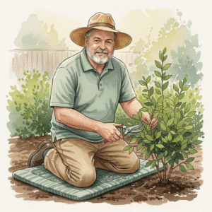 Keith Funk demonstrating pruning techniques — illustrating practical garden tips for Colorado homeowners.