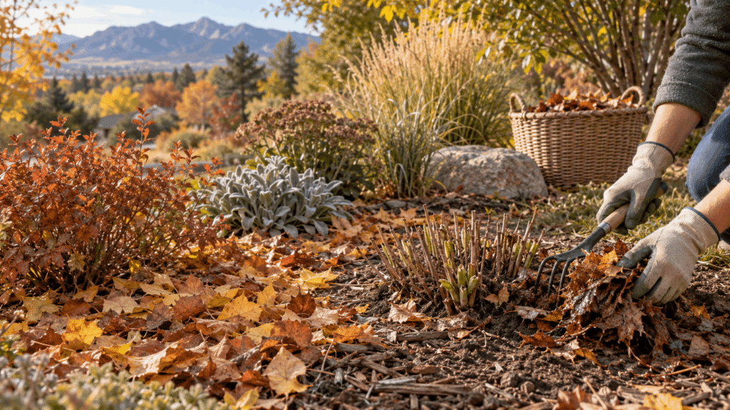 leaving autumn leaves in Colorado garden beds